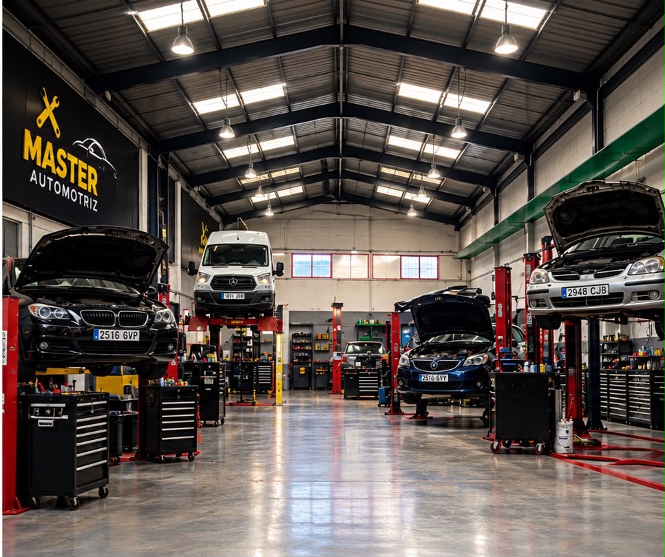 Interior del taller Máster Automotriz en Mutilva Baja, Pamplona